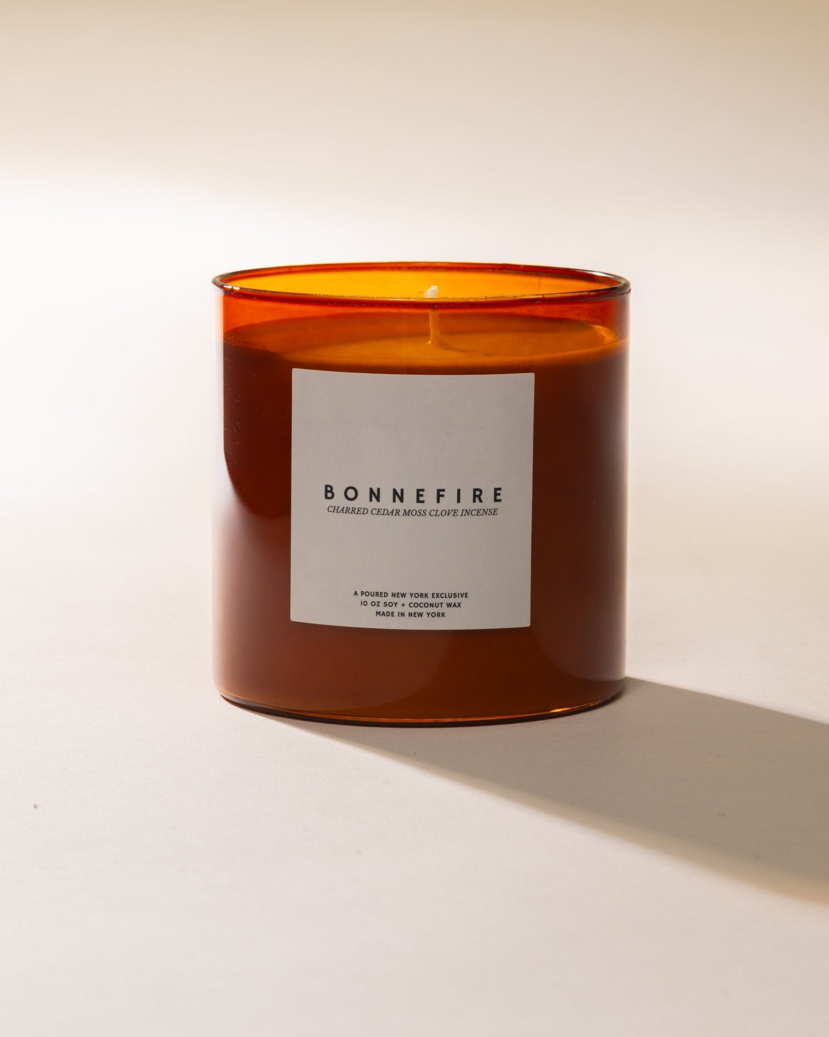 Poured New York 'Bonnefire' candle on a light background