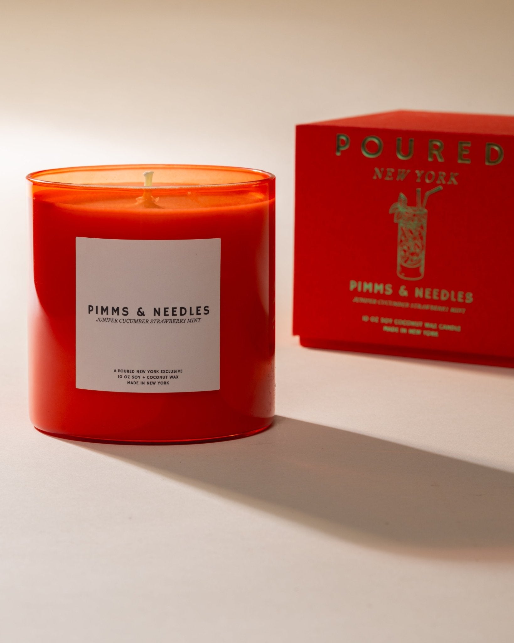 Poured New York 'Pimms & Needles' red candle and matching box