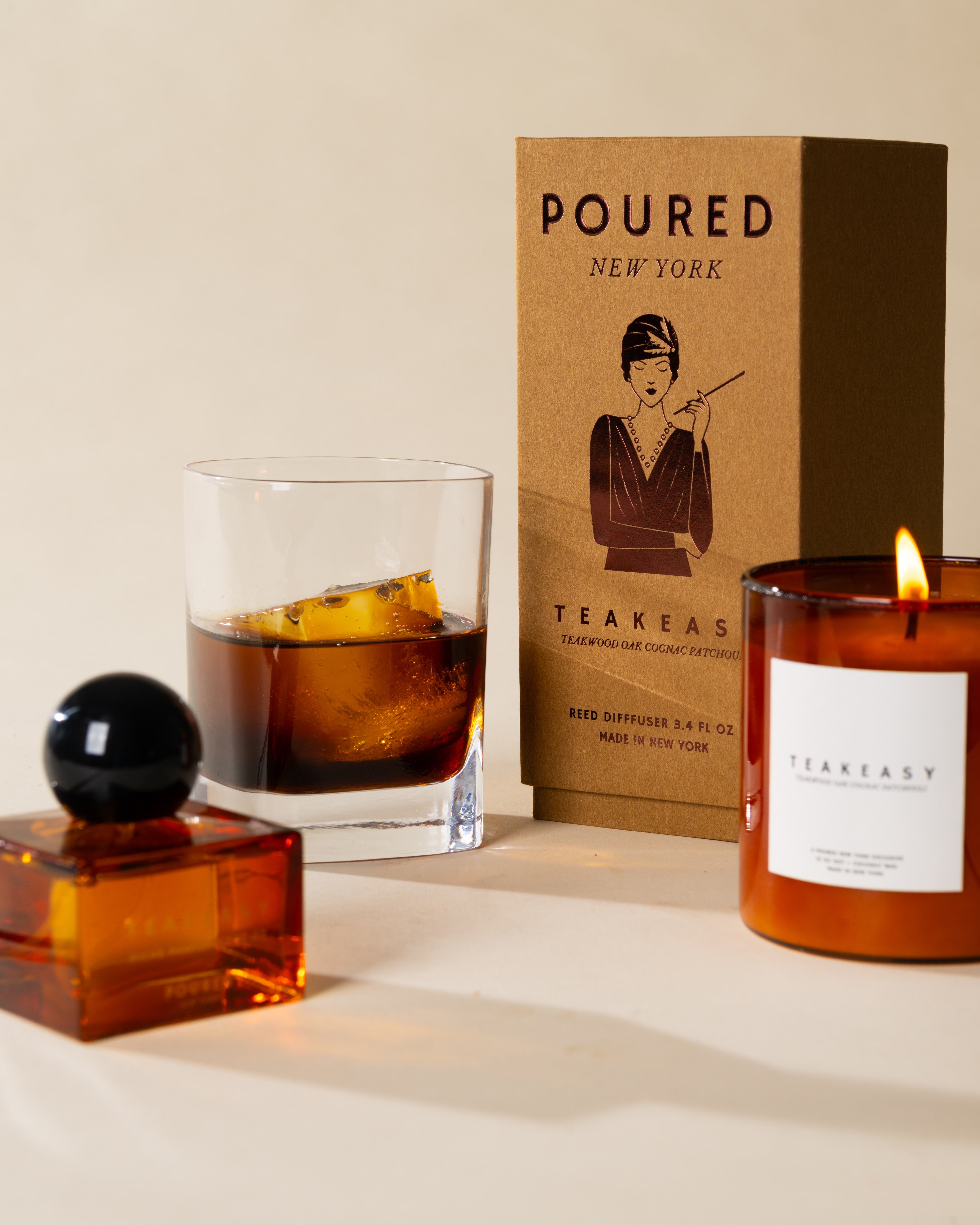 Poured New York 'Teakeasy' candle styled in a lifestyle scene
