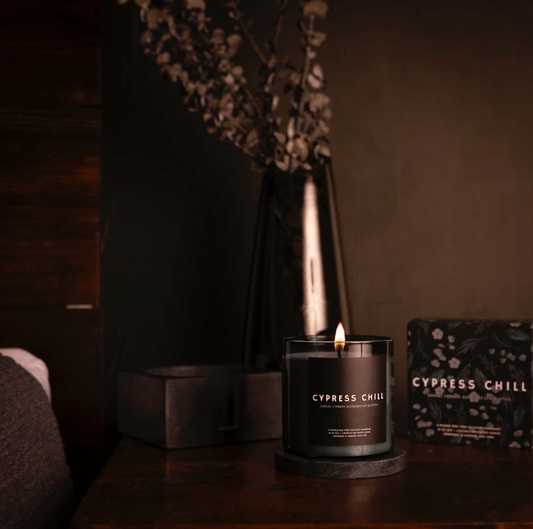 CYPRESS CHILL - Candle - Moody Lifestyle Shot - Poured New York