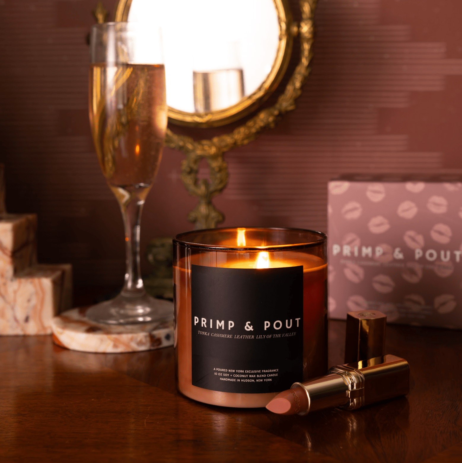 PRIMP & POUT - Candle - Moody Lifestyle Shot - Poured New York