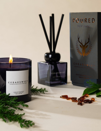 Poured New York 'Cedarsweet' candle styled in a lifestyle scene