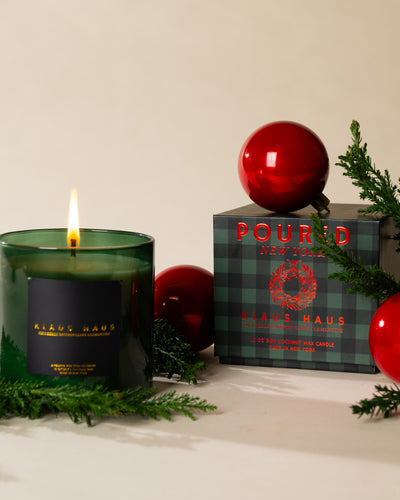 Poured New York 'Klaus Haus' candle styled in a lifestyle scene