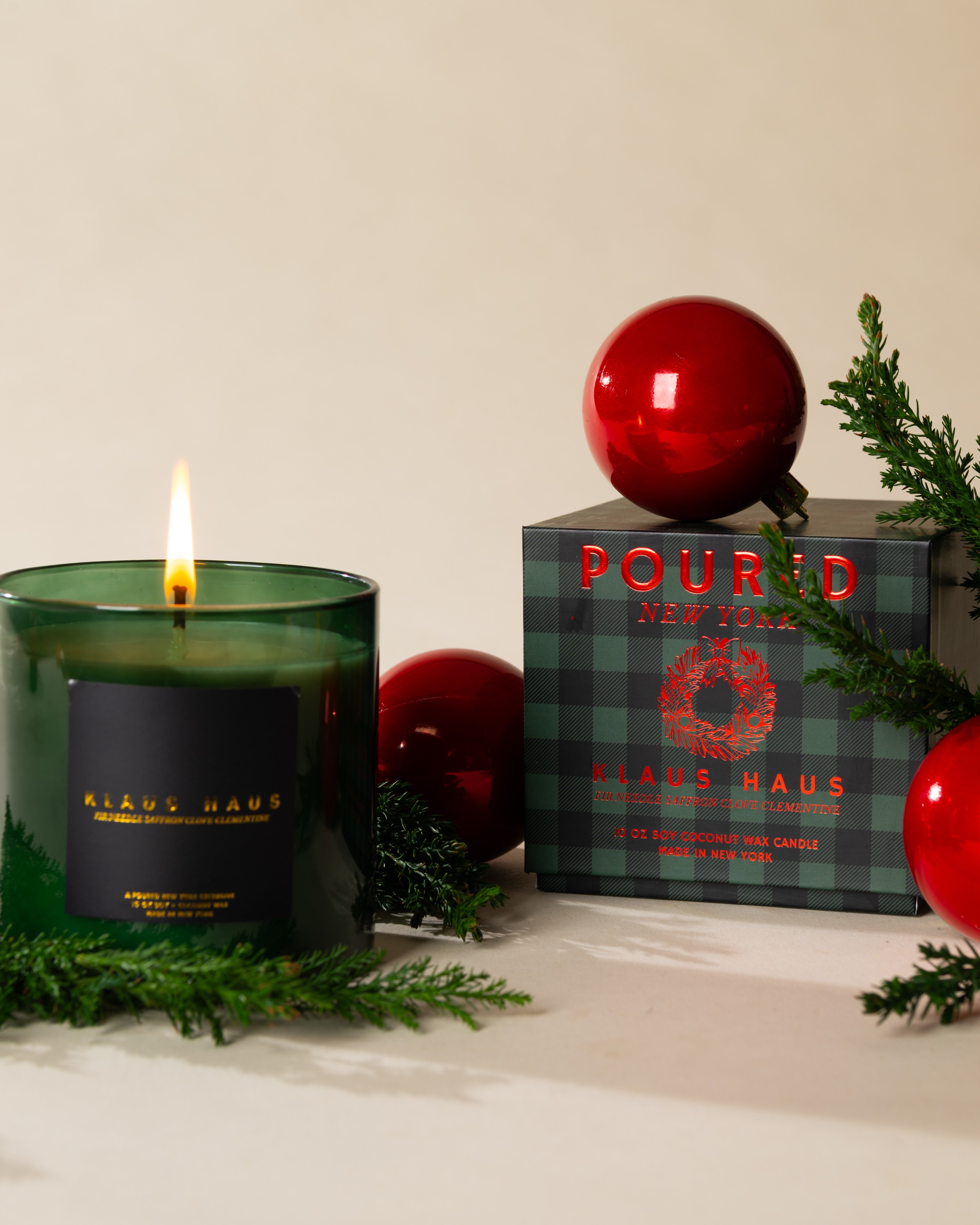 Poured New York 'Klaus Haus' candle styled in a lifestyle scene