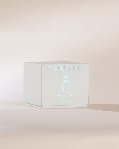 Product packaging with 'POURED' branding on a light pink background