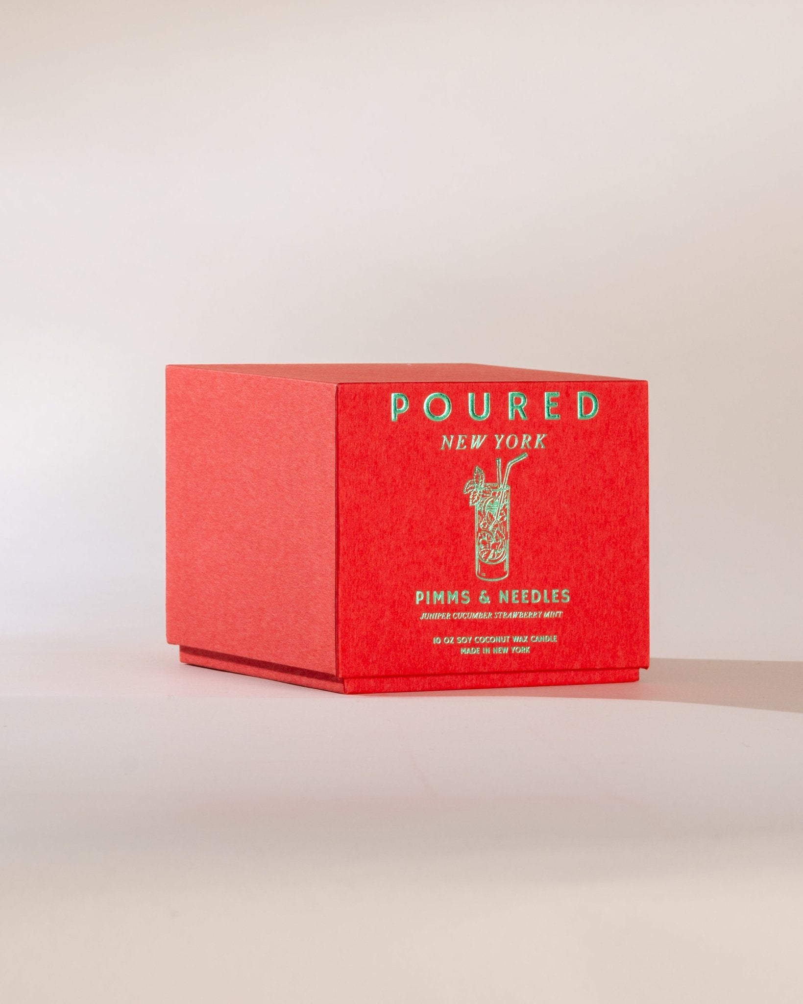 Red box with 'Poured New York' branding on a white background