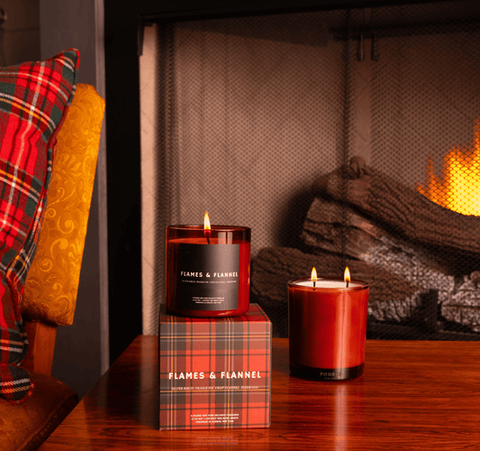 FLAMES & FLANNEL - Candle - Moody Lifestyle Shot - Poured New York