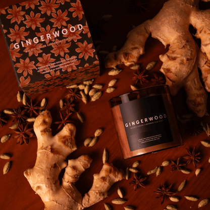 GINGERWOOD - Candle - Moody Lifestyle Shot - Poured New York